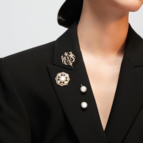 Image of SHE'S FREE STYLE JUST FOR YOU [Versailles Dream] Vintage crown flower brooches and pins for women, Pearl brooch pins Metal Plating Process safety pins Baroque Style jewelry pins and brooches