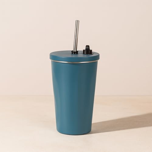 Image of YELONA 600 ml Vacuum Insulated Tumbler with Retractable Straw | Stainless Steel Portable Mug for Hot & Cold Beverages | Leak-Proof, Twist-Off Lid Flask for Coffee, Tea, Juices & More - Opal Green