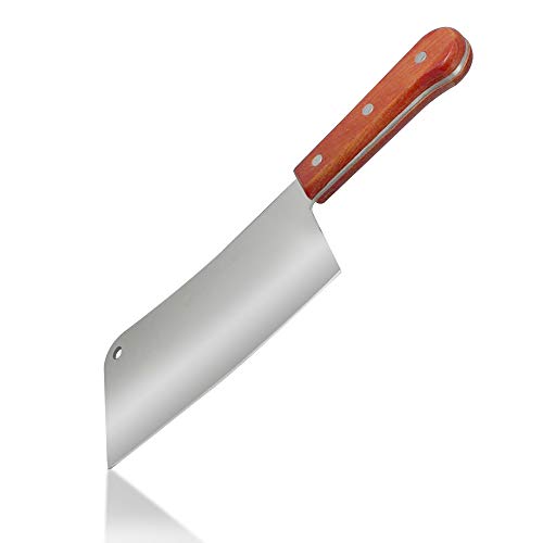 Professional Meat Cleaver Stainless Steel Chopper with Natural Wood Handle Heavy-Duty Professional Butcher