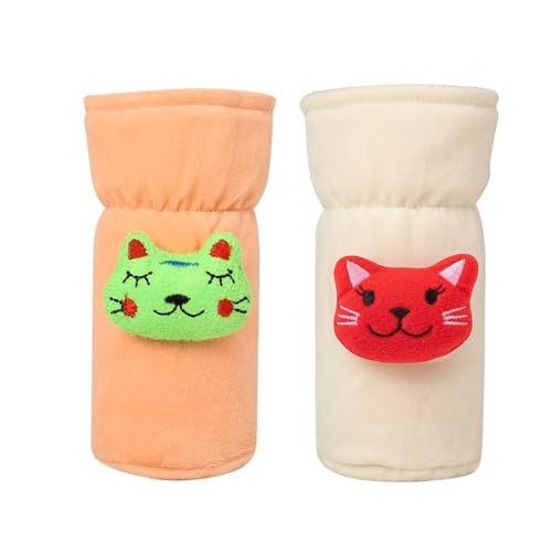Image of Soft Plush Stretchable Baby Feeding Bottle Cover Easy to Hold Strap with Cute Animated Cartoon| Suitable for 60-125 Ml Feeding Bottle (Peach-Cream)