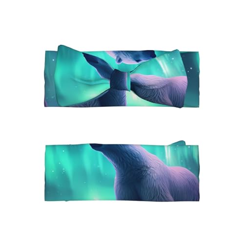 Northern Lights Polar Bear Prints Baby Bow Headband - Super Stretchy Soft Bows Hair Accessories for Newborn Infant Toddlers Kids Girls - Elastic and Skin-Friendly2