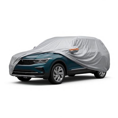Image of myTVS 100% Waterproof Car Body Cover for Volkswagen Tiguan - Custom-Fit, Double-Layer, UV & Dust Proof, Mirror Pockets & Elastic Clip Lock (CSK 10A)