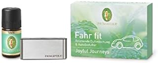 PRIMAVERA Fahr Fit Geschenkset - AutoBedufter und Duftmischung 5 ml - Grapefruit, Douglasfichte, Lemongras - Aromaöl, Raumspray, Aromatherapie - belebend