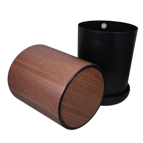 Zerodeko Papelera De Plástico Con Tapa Abatible Diseño Madera Doble Compartimento Para Baño Dormitorio Oficina Cesta Basura Moderna Rellenable