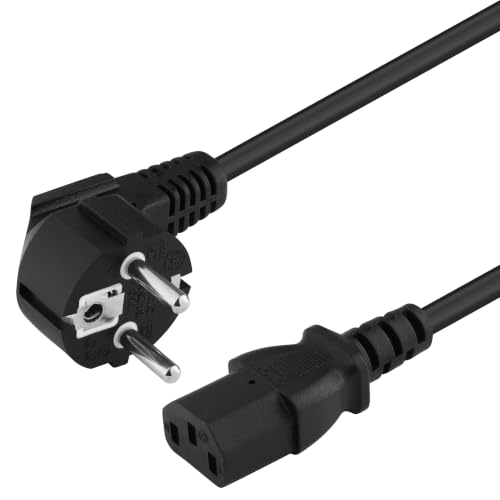 PremiumCord Câble d'alimentation de 230V 3m, Câble d'alimentation avec Contact de Mise à la Terre à Angle par Papport à la Prise C13, IEC de Fourniture PC...