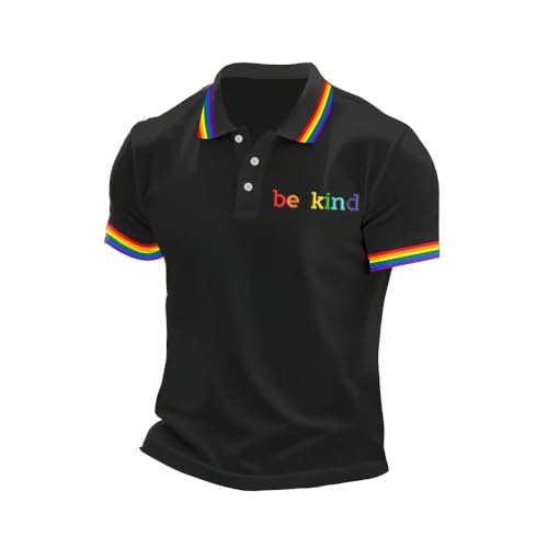 Men's Be Kind Print Polo Shirt Rainbow LGBTQ Gay Pride Month T-Shirts