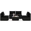 Tangkula 5 Piece Rattan Sofa Set, Outdoor Wicker Furniture Set w/Seat & Back Cushions, Square Coffee Table, Patio Sectional Sofa Set for Backyard, Poolside, Garden (Black)
