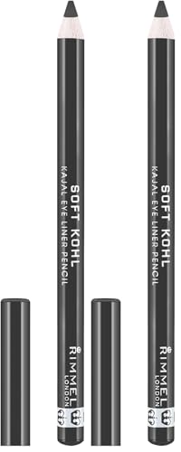 Image of Rimmel Soft Kohl Kajal Professional Eyeliner Pencil, Stormy Grey, Long-Lasting, Vibrant Colour, Smudgeable 1.2 grams (Pack of 2)
