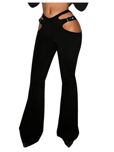 SHENHE Women's Low Waist Bootcut Flare Leg Pants Cut Out Y2K Trousers Night Out Pants
