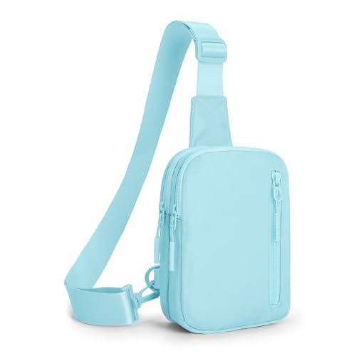 Small Sling Bag for Girls With 3 Pockets Lightweight Crossbody Bag Fanny Pack Two-Zipper Sling Backpack Cool Stuff Gifts for Teen Girls Trendy Stuff (Icing Blue)