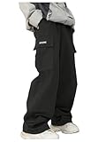 GORGLITTER Boy's Pants Baggy Wide Leg Cargo Pants Casual Y2K Drawstring Waist Joggers 8-16Y Black 12 Years