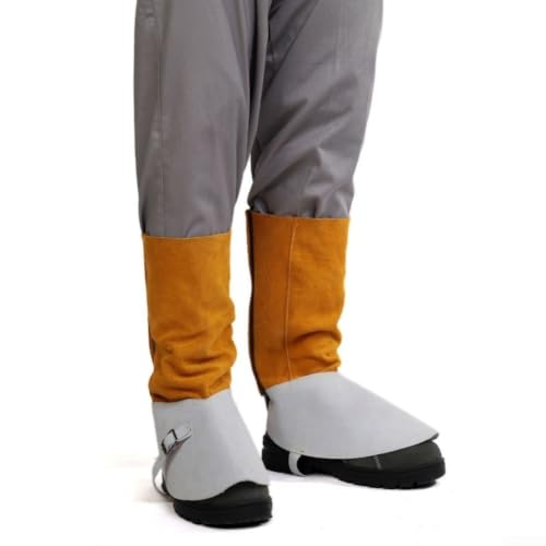 Guêtres de soudage en cuir de vachette épaissi, protection de chaussures résistante à la chaleur avec larges bandes de fixation pour le soudage et le traitement des métaux, jambières de protection