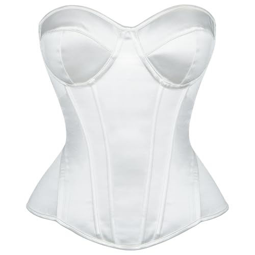 Image of Satin Corset Tops for Women Strapless Bustier Sweetheart Neckline Boned Bodice Bridal Lingerie Party Clubwear