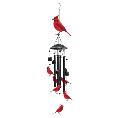 Ptazucv Cardinal Wind Chimes for Outside, Black Metal Windchimes Outdoors, Cardinals Gifts for Women/Men, Garden/Yard Decor, Memorial/Birthday Gifts for Grandma/Mom, Durable Chimes for Outdoors