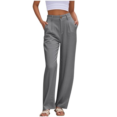 Pantalones Mujer Verano Rebajas Anchos Suelto Rectos Cintura Alta Pantalon de Vestir Casual Elástica Pantalón Chino con Botones Cómodos Frescos Oficina Pantalones de Traje con Bolsillos