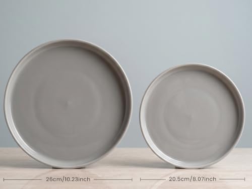 Image of Bodhi House 18 Piece Ribbed Porcelain Dinner Set 6 Dinner Plates | 6 Quarter Plates & 6 Katori, Microwave & Dishwasher Safe, Chip Resistant Crockery Set for Home & Gifting, Pearl Grey