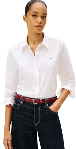 Tommy Hilfiger Camisa Mujer Poplin Regular con Cuello francés, Blanco (TH Optic White), 46