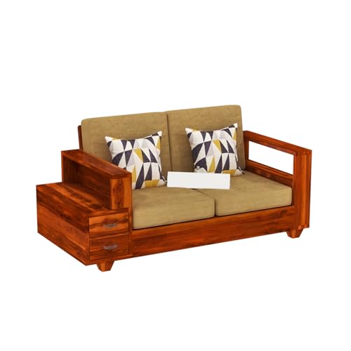 Image of Sheesham Wood 4 Seater Sofa Set with 2 Drawer Storage | 2+2 Wooden Sofa Set Furniture for Living Room Home Office (Honey)