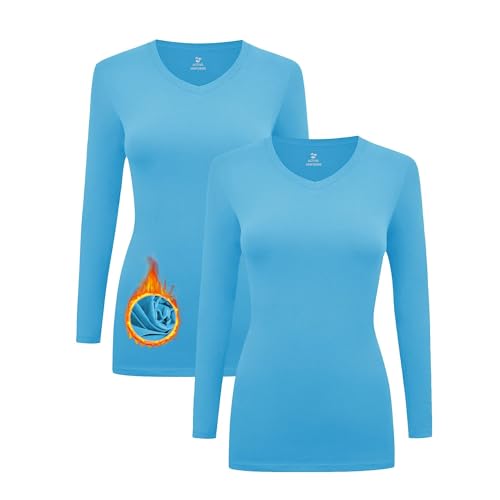 M&M SCRUBS Women's Under Scrub Tee V-Neck Long Sleeve T-Shirt - 2 Pack Water Blue, X-Large