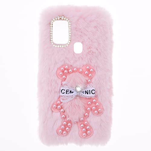 YKTO Peluche Fausse Fourrure Coque Wiko View 5 Plus Filles Shiny Pearl Fluffy Soft Girly Case Fluffy Coque Lapinr Peluche Fausse Fourrure étui pour téléphone Wiko...