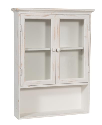Biscottini Mueble de baño suspendido de madera y cristal 63 x 12 x 48 cm – Vitrina de pared para baño y cocina – Vitrina blanca porta detergentes que ahorra espacio – Mueble de pared