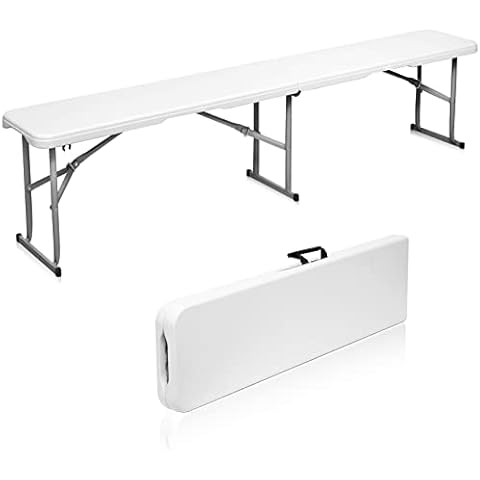 Byliable Folding Bench 6 Foot, Plastic Folding Bench Seat Portable Foldable Bench Seating Picnic Party Camping Dining Seat, White Garden Multipurpose Entertaining Activities Cover