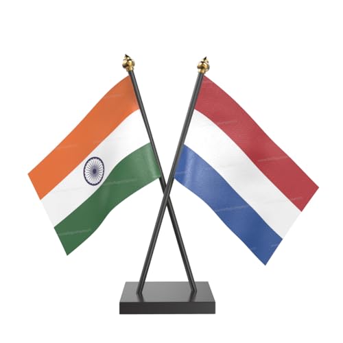 Image of The Flag Company Country Cross Table Desk Flags on Acrylic Base with Poles (Length: 10 inches) | Use for Home & Office,Conference (Netherland)