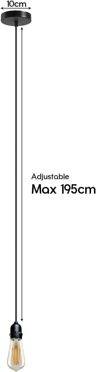 LEDSone Rainproof Ceiling Pendant Light Kit IP65, Black Metal E27 Lamp Holder with 2m Adjustable Cable - Image 4