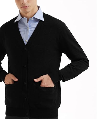 QUALFORT Men's 100% Cotton Cardigan Sweater Casual V-Neck Button Down Knitted Outerwear with Pockets Fall Fashion 20253