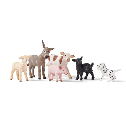 Schleich Farm World - Set Animaux de la Ferme 77534 avec Chien, Cochon, chèvre, Mouton et âne - Jouet de Ferme dès 3 Ans - Set de 6 pièces - exclusivité...