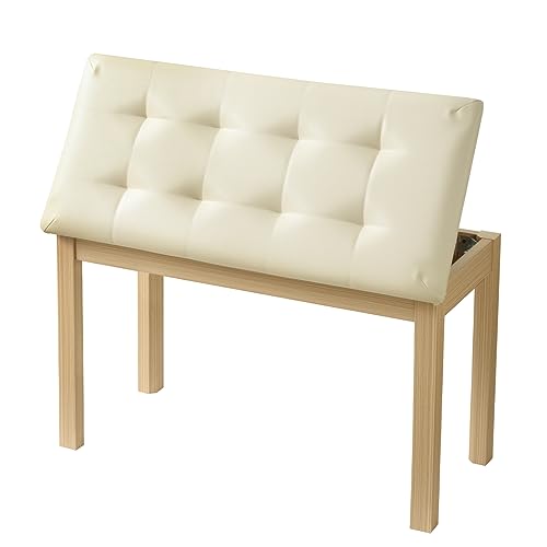 ZHRUNS Duet Piano Bench Wooden Keyboard Bench with Storage Compartment, 29''Piano Chair Seat with Padded Cushion, Long Piano Stool Beige