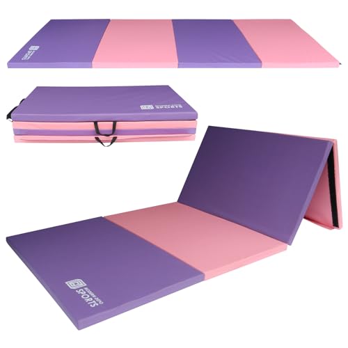 Modern-Depo Gymnastics Mat 10'x4'x2 Foldable Tumbling Mats with Carrying Handles Four Fold Thick Exercise Mat for Home Aerobics Stretching Yoga, Pink Purple
