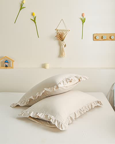 Herside Beige Pillow Shams 2 Pack Light Grey Ruffle Pillowcases Shabby Chic Ruffle Lace Design Soft Microfiber Boho Pillow Cover(Beige,50x75 cm) - Cosy Home Interiors Herside Beige Pillow Shams 2 Pack Light Grey Ruffle Pillowcases Shabby Chic Ruffle Lace Design Soft Microfiber Boho Pillow Cover(Beige,50x75 cm) - Image 4