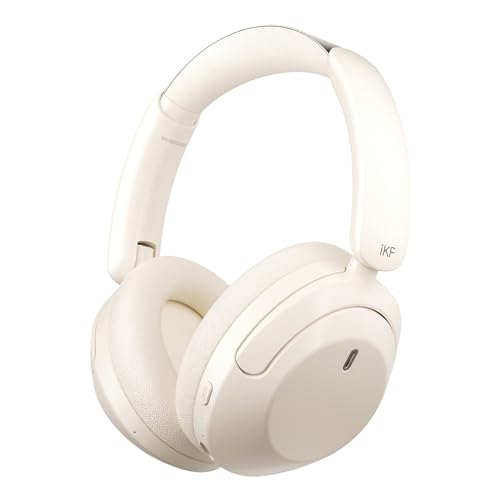 iKF-T3 Wireless Headphones Bluetooth 5.3 Active Noise Cancelling 125H Playtime Hi-Res Smart App Control 38ms Low Latency Foldable Lightweight Headset for PC Home Travel Office (YunYan-White)