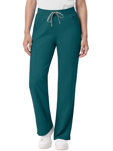 Image of Scrub Pants for Women - Straight Leg Medical Scrub Pants with 6 Pockets - Drawstring Soft Stretch Women Scrub Pant