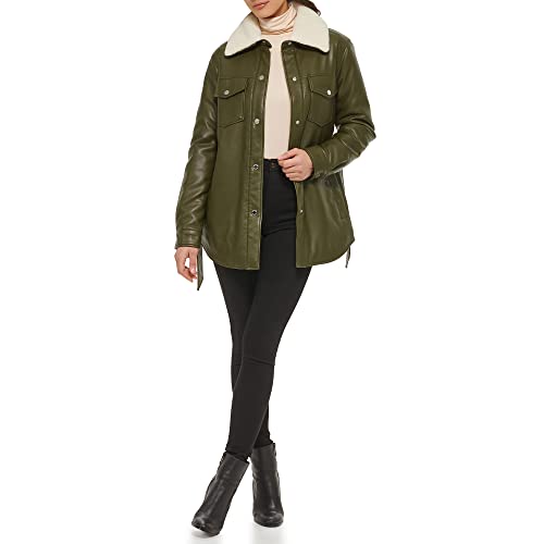 Kenneth Cole Women's Modern Updated Shacket Belted Trench Faux-Leather