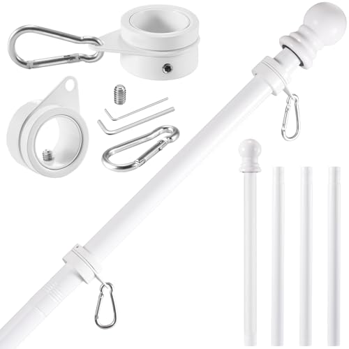 BONWIN White Flag Pole Kit for House, 5 FT Thickened Stainless Steel Outside Wall Mount Flagpole for 3x5' American Flag with 1