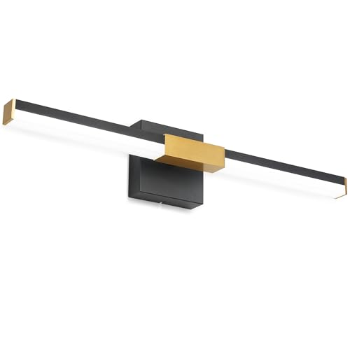 Image of SOLFART Vanity Lights for Bathroom Dimmable: Black and Gold 24-Inch Built-in Step Dimming Bathroom Light Fixtures Over Mirror ETL IP44