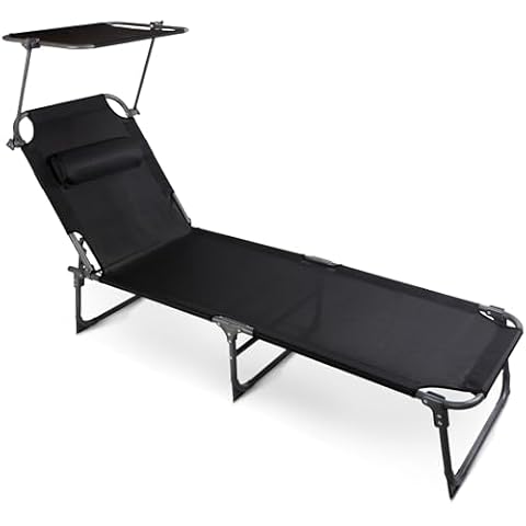 SUNMER Folding Sun Lounger with Canopy Cover