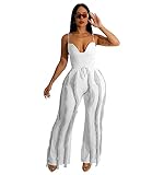 PRIVIMIX Women 2 Piece Outfits Fringe Tassel Long Pants Set Adjustable Suspenders Bodysuit Spaghetti Strap Clubwear Jumpsuits White