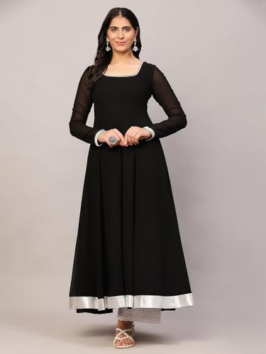 Image of KZA Women's Georgette Hand Embroidered Flared Anarkali Suit for Women | Full Sleeves Flare Anarkali Dress for Woman | Ethnic Flared Anarkali Kurta for Women
