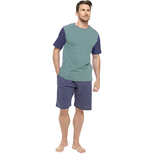 Tom Franks - Pijama para hombre, de algodón, de dos tonos, camiseta de manga corta y pantalones cortos, para estar por casa Azul Blue-Blue Large Cover