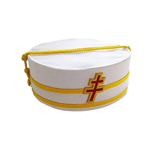 33rd Degree SMJ Scottish Rite with Patriarchal Cross Masonic Ceremonial Hat - [Size: 7-3/8] White