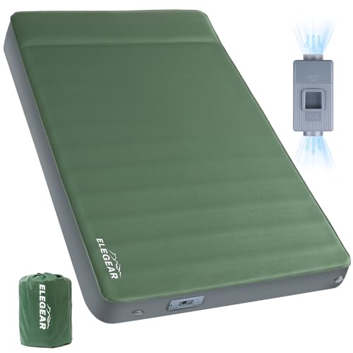 Elegear CumbreX™ Air & Foam Self Inflating Sleeping Pad, Built-in Electric Pump 4' Ultra-Thick Memory Foam Camping Mattress with Pillow Double Camping Pad 4-Season R-value 9.5 Camp Mat for Travel Full