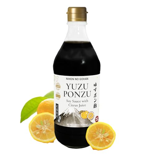 NIHON NO GOHAN Yuzu Ponzu Sauce Made with Kioke Barrel-Aged Shoyu from a Brewery Founded in 1688 - Real Yuzu Juice &amp; Bonito Dashi, Non-GMO Soybeans, Japanese Citrus Dipping Sauce, 16.9 fl oz (500ml)
