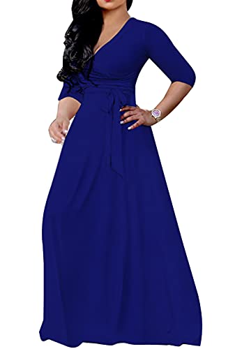 Image of LightlyKiss Plus-Size Maxi Dresses for Women African Summer 3 /4 Sleeves Beach Sundress with Pockets