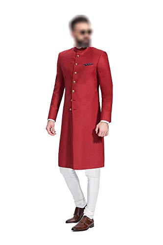 Indian Jodhpuri Achkan Suit for Men Wedding Sherwani Partywear bhandgala Outfit in Red Cotton