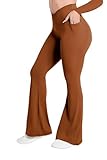 Sunzel Leggings acampanados para mujer con bolsillos cruzados, pierna ancha, pantalones de yoga de cintura alta, control de abdomen, corte de bota, a la moda, entrenamiento, otoño, café caramelo,