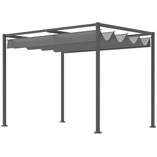 Outsunny Pergola ca. 3x2m Garten Pavillon Terrassendachung Metall Freistehender Gartenpavillon mit Verstellbares Dach, UV Schutz, Sonnenschutz für Terrasse und Garten, Grau