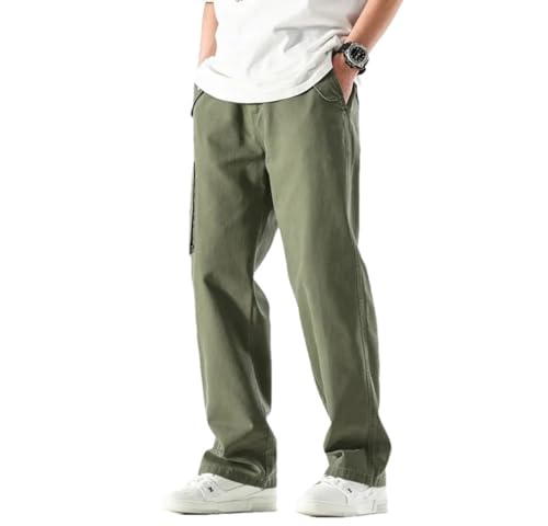 Men's Spring/Summer Cotton Loose Trousers Solid Color Multi-Pocket Work Pants Casual Wide Leg Streetwear
